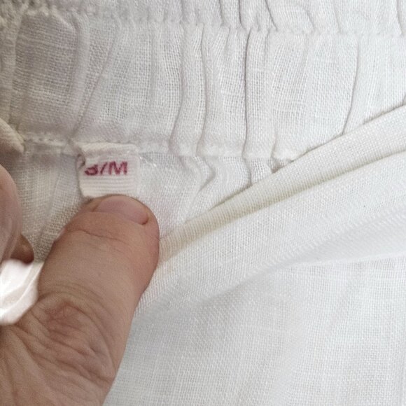 Dolma S/M White Linen Drawstring Pants Elastic Waist & Pockets Pull On Wide Leg - Picture 7 of 12